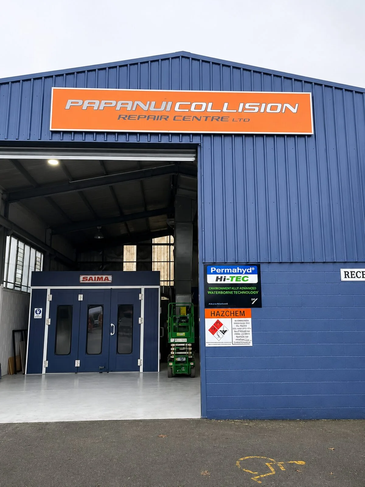 Papanui Collision Repair Centre workshop and signage at 54 Vagues Road